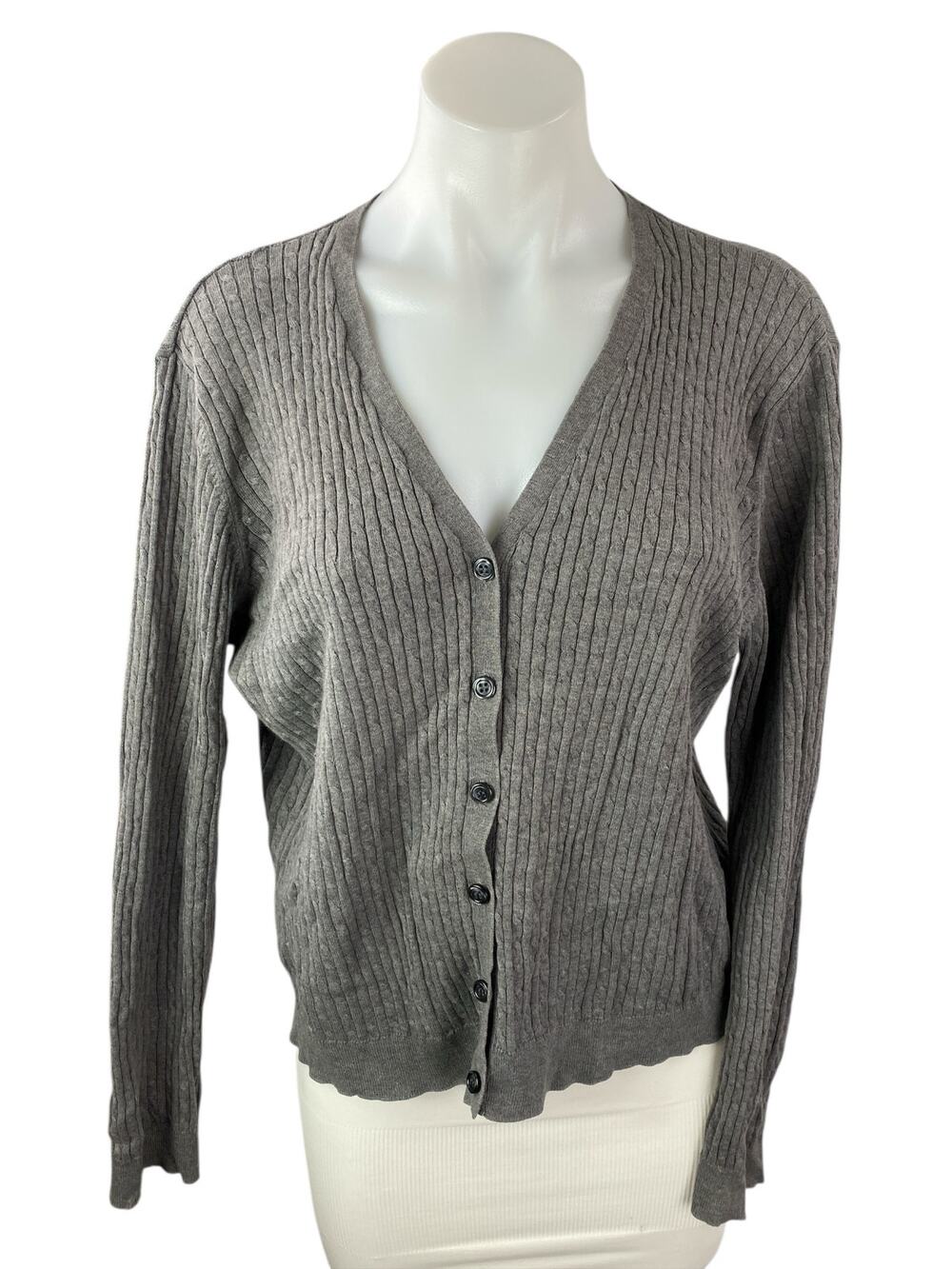 KORS Michael Kors Gray V Neck Long Sleeve Button Up Cardigan Sweater Top Size XL